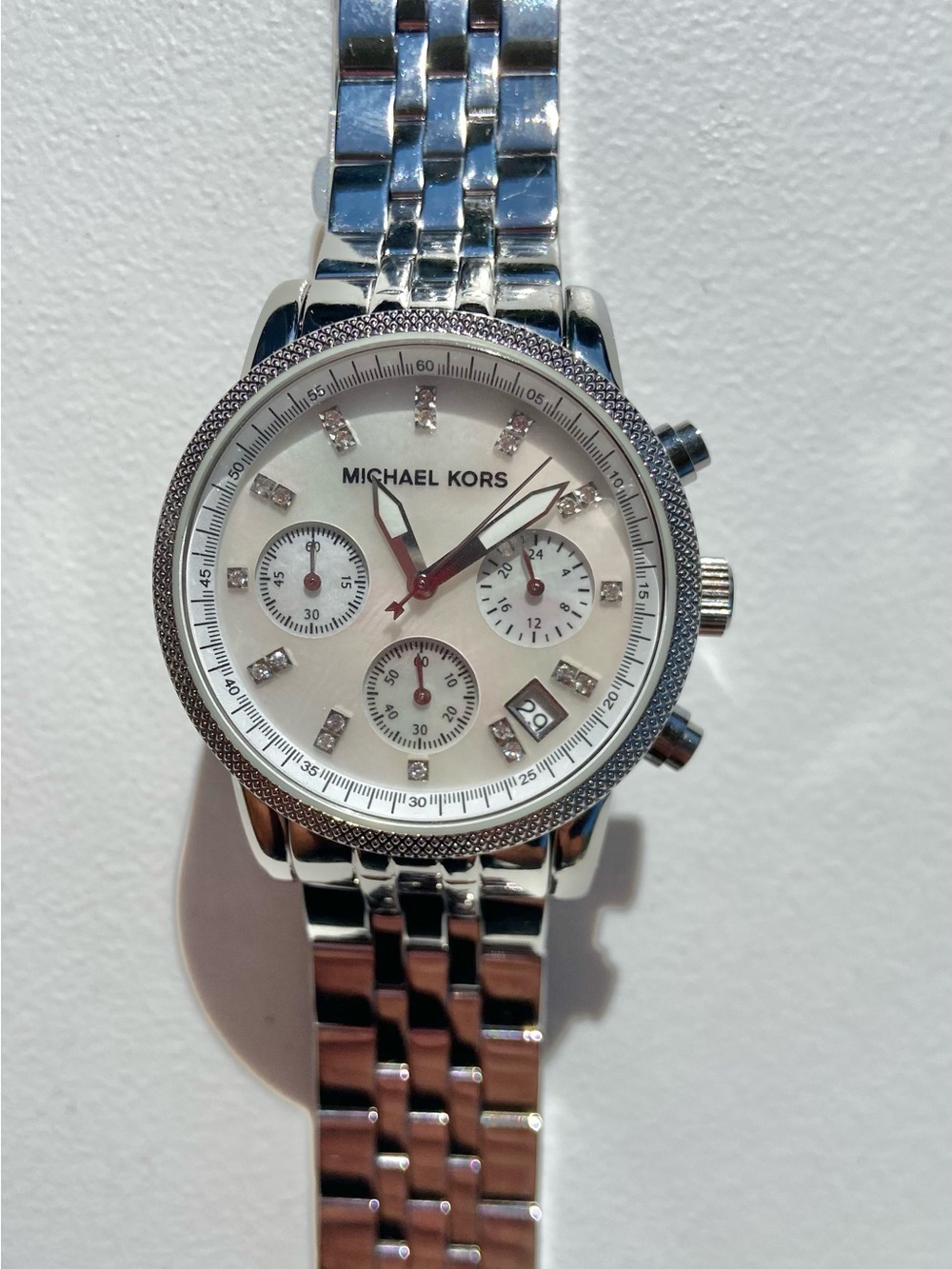 Michael Kors Silver-Tone Women's Chronograph Watch with Mother-of-Pearl Dial
